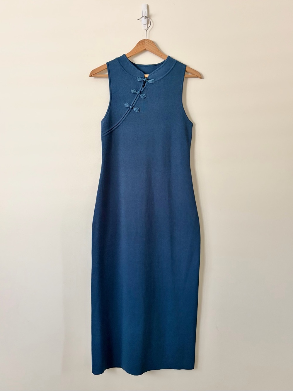 Sleeveless Teal Knit Cheongsam Qipao Dress